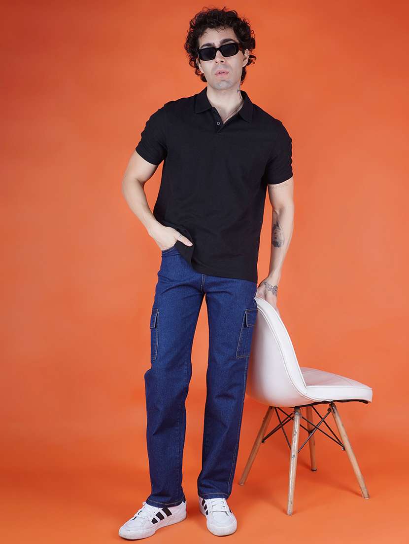 men solid mid rise regular fit cargo jeans - 22575475 -  Standard Image - 3