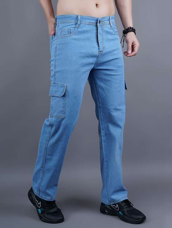 men solid mid rise cargo jeans