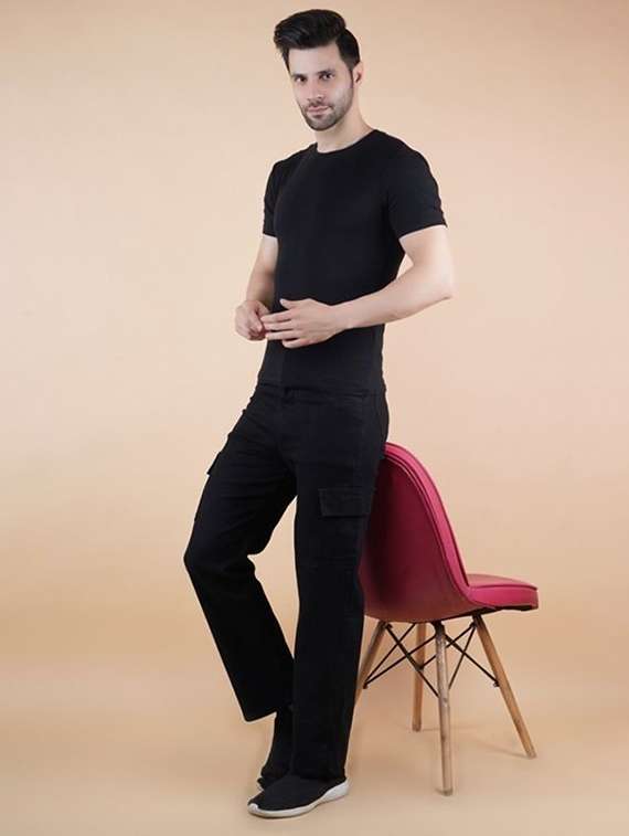 men solid mid rise regular fit cargo jeans - 22575485 -  Standard Image - 3