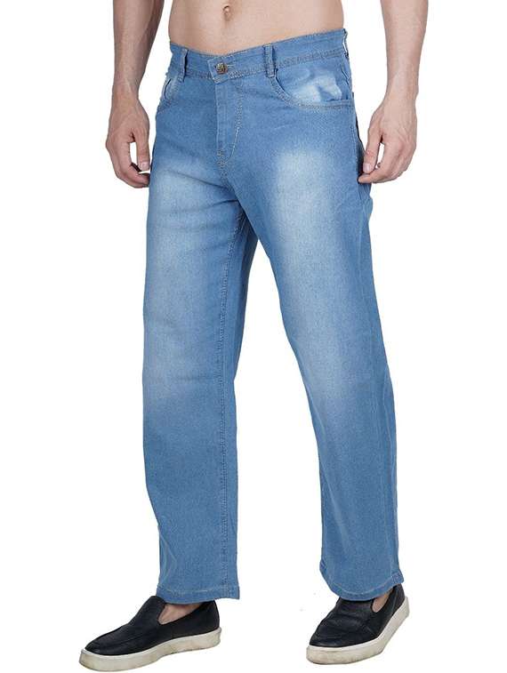 men washed mid rise straight jeans