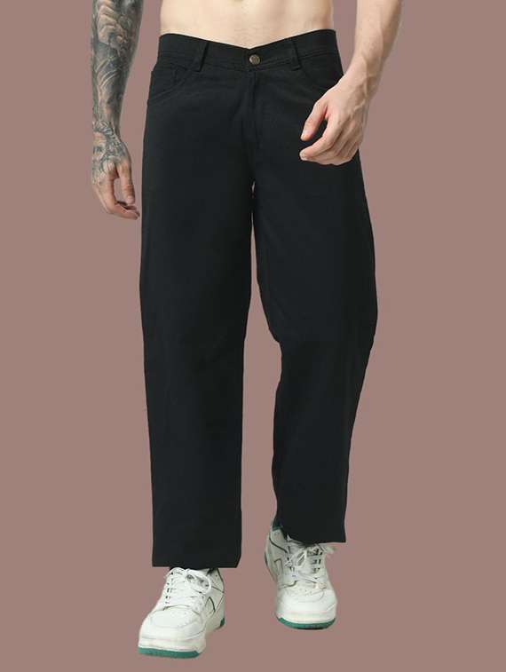 men solid mid rise straight jeans