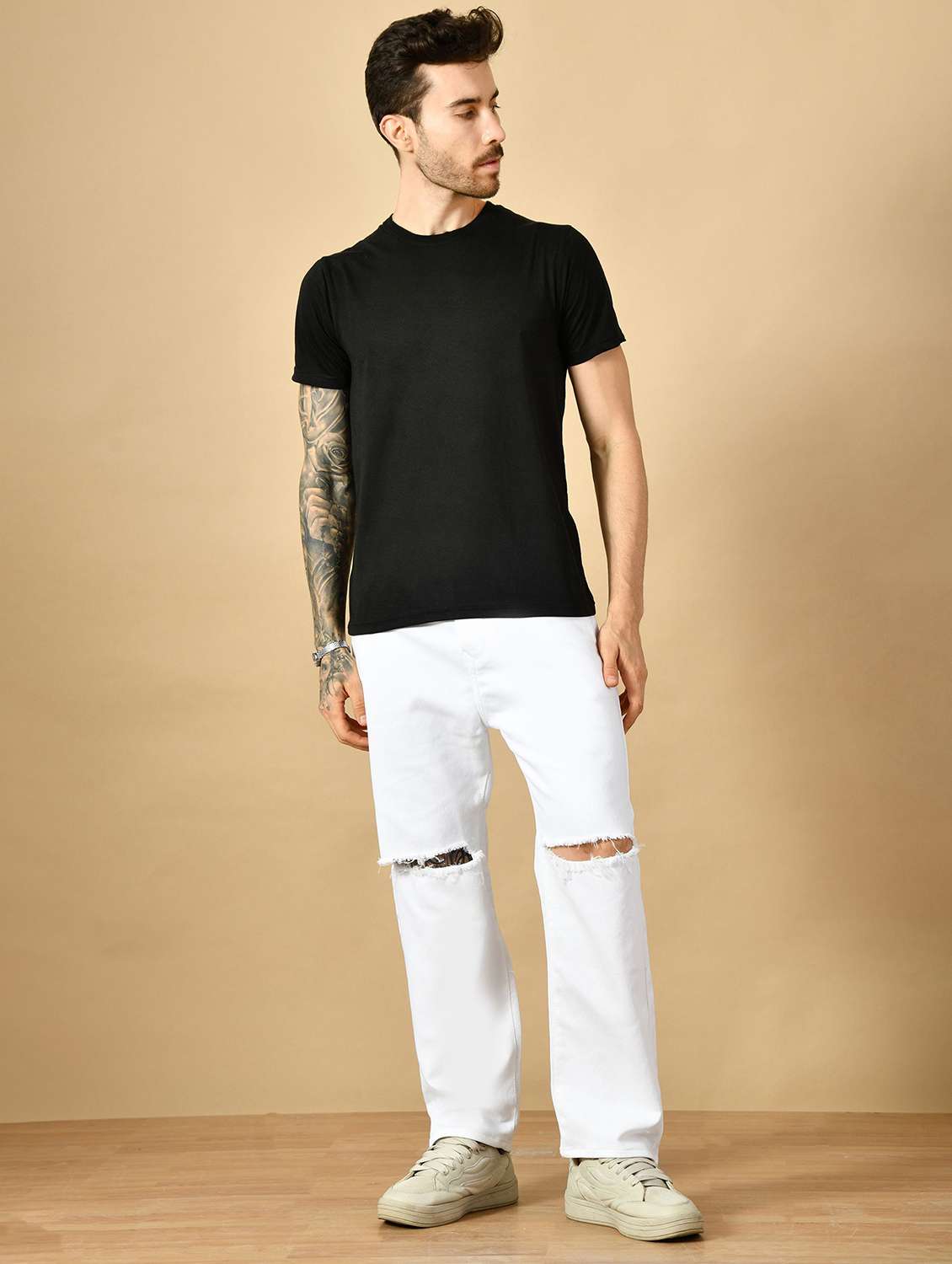 men slashed knee mid rise straight jeans - 22575551 -  Standard Image - 3