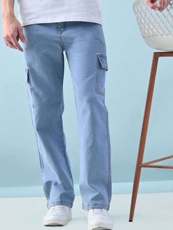 men solid mid rise cargo jeans