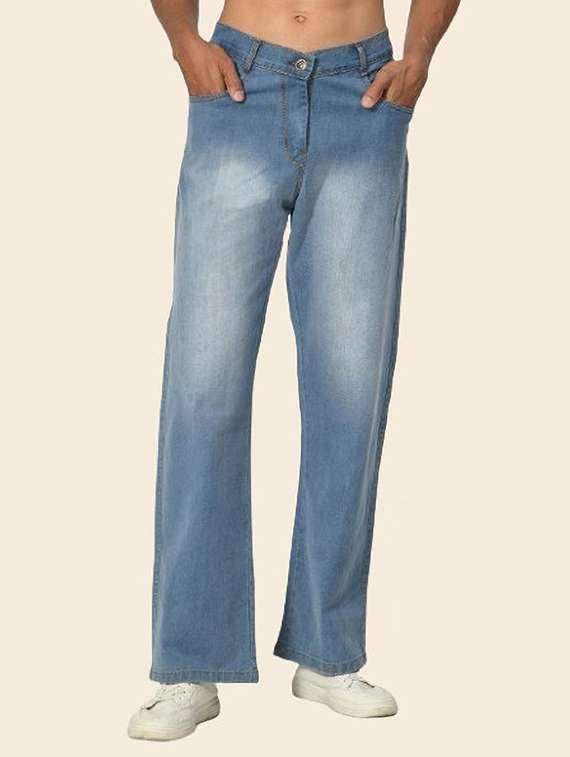 men washed mid rise straight jeans
