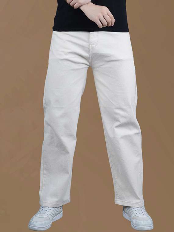 men solid mid rise straight jeans