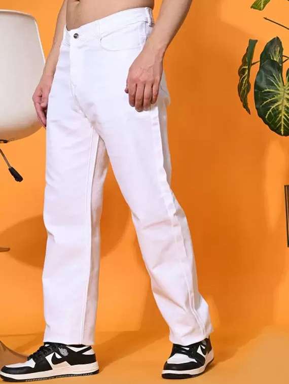 men solid mid rise straight jeans