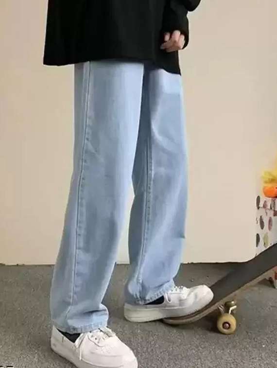men washed mid rise straight jeans