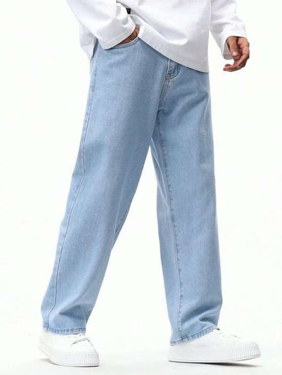men washed mid rise relaxed fit jeans
