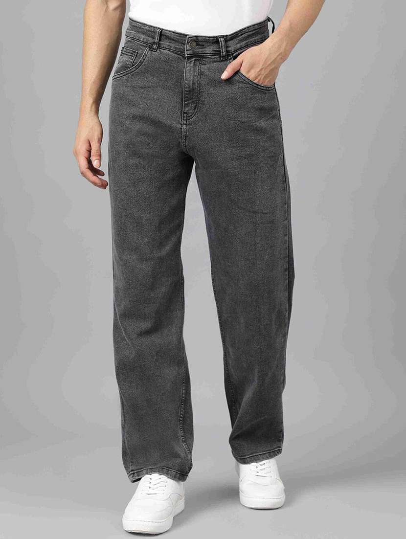 men washed mid rise straight jeans