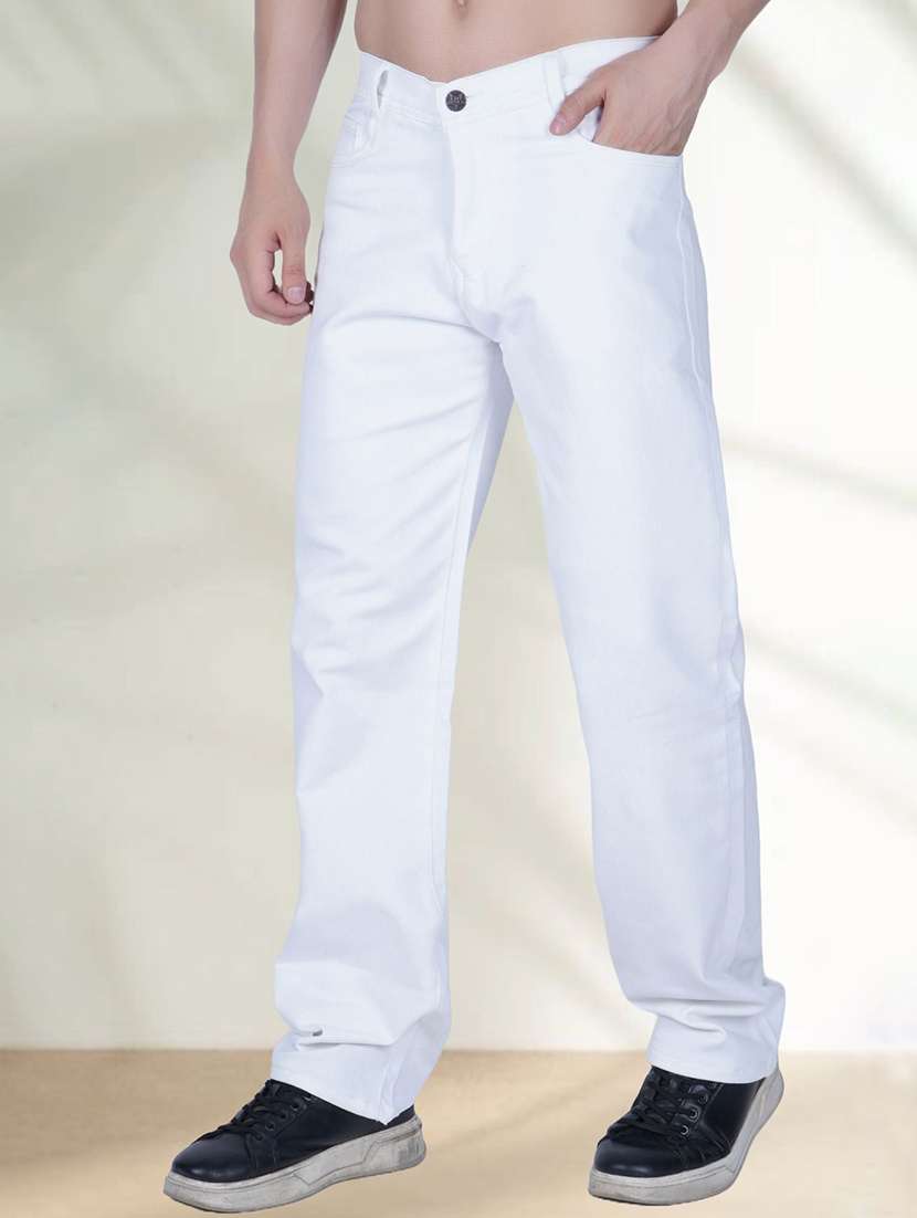 men solid mid rise straight jeans