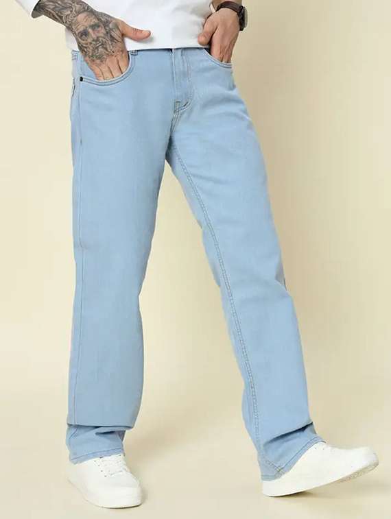 men solid mid rise straight jeans