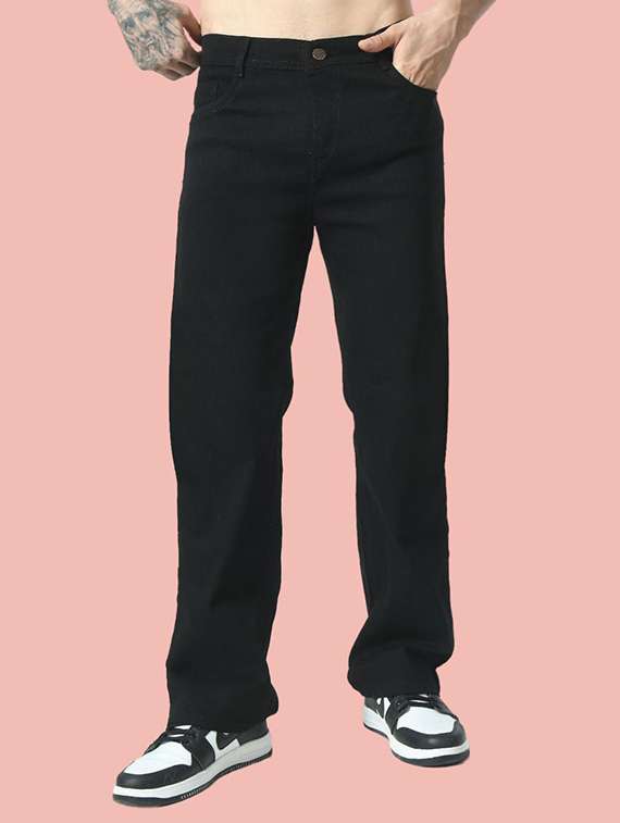 men solid mid rise straight jeans