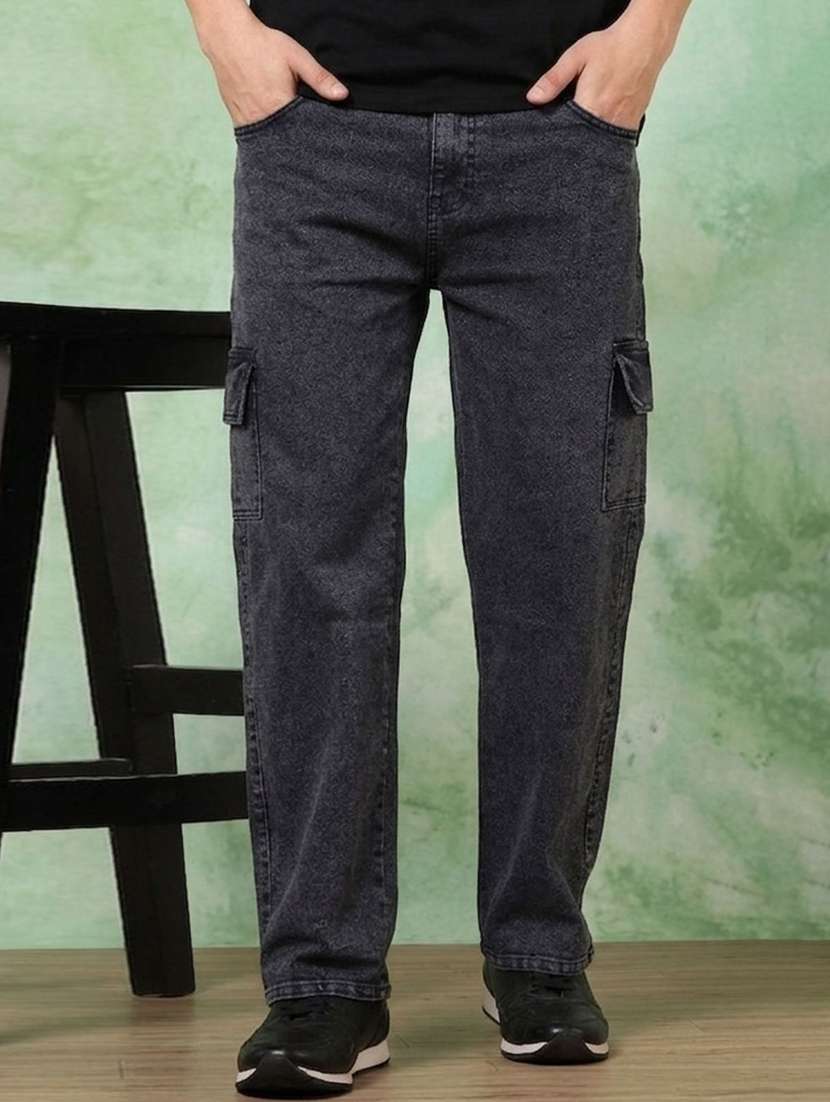 men washed mid rise cargo jeans