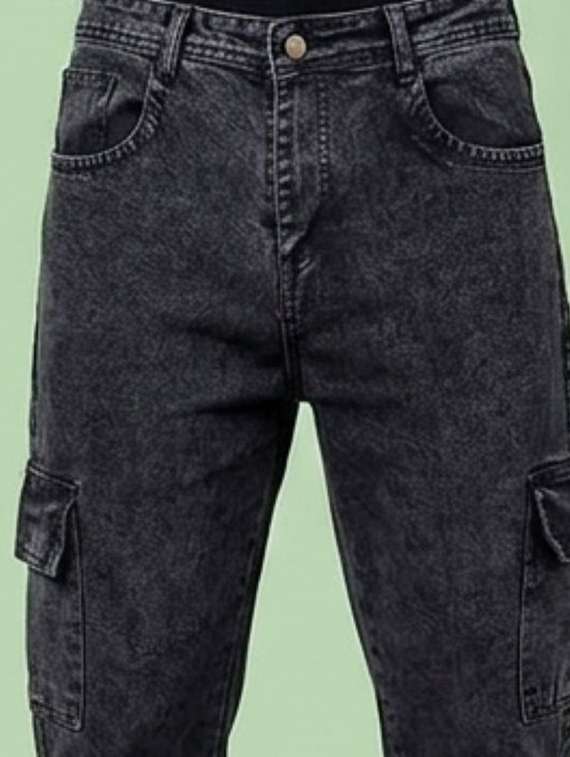 Men Washed Mid Rise Cargo Jeans - 22575971 -  Standard Image - 3