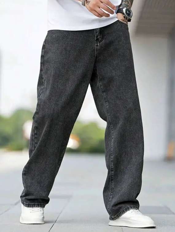men washed mid rise baggy jeans