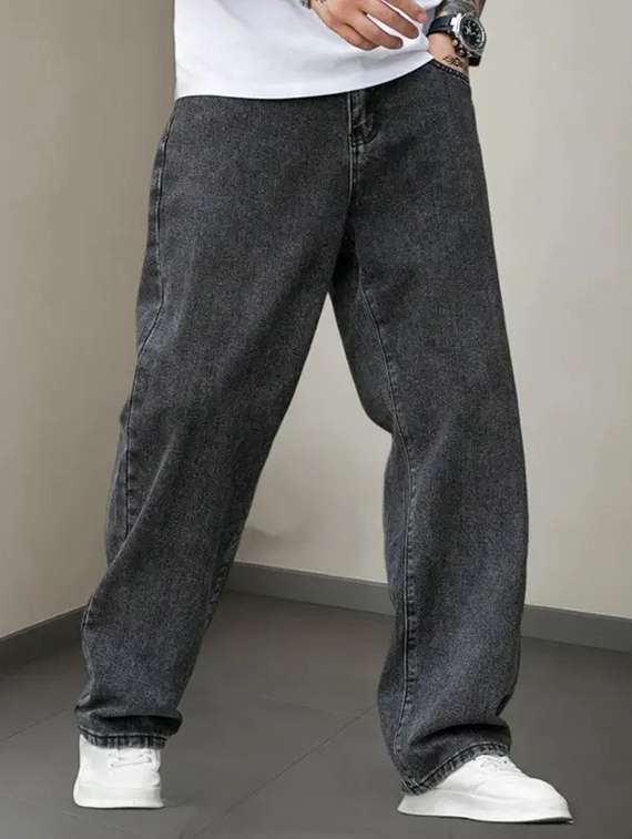 men washed mid rise baggy jeans