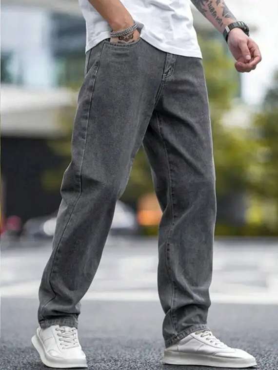 men washed mid rise straight jeans