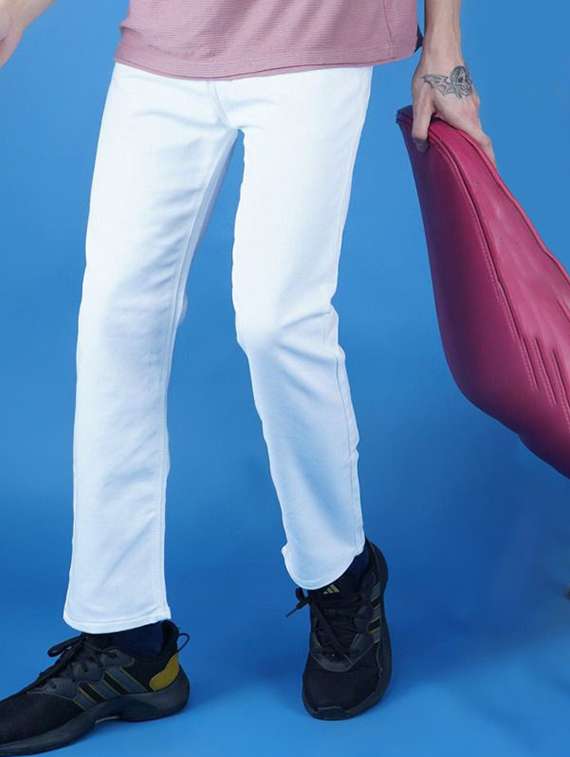 men solid mid rise slim fit jeans