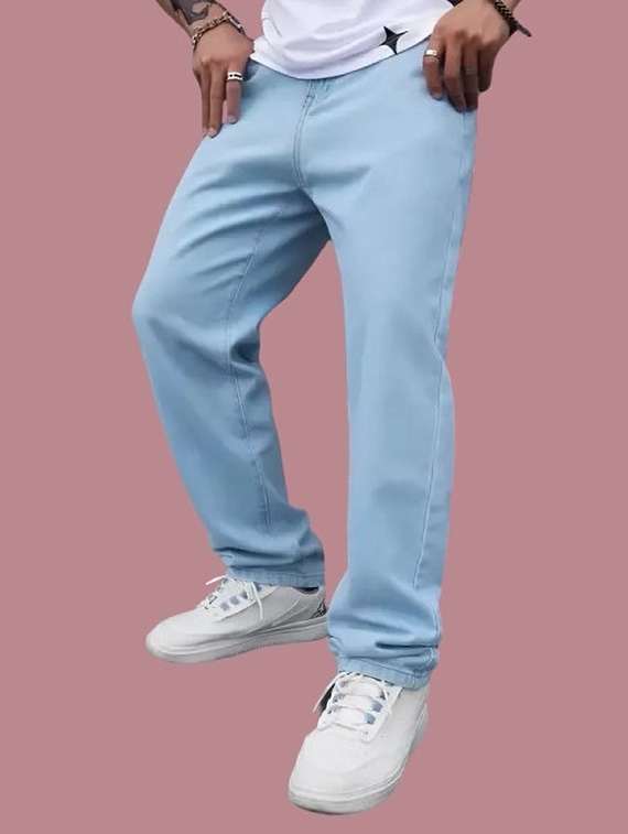 men solid mid rise straight jeans