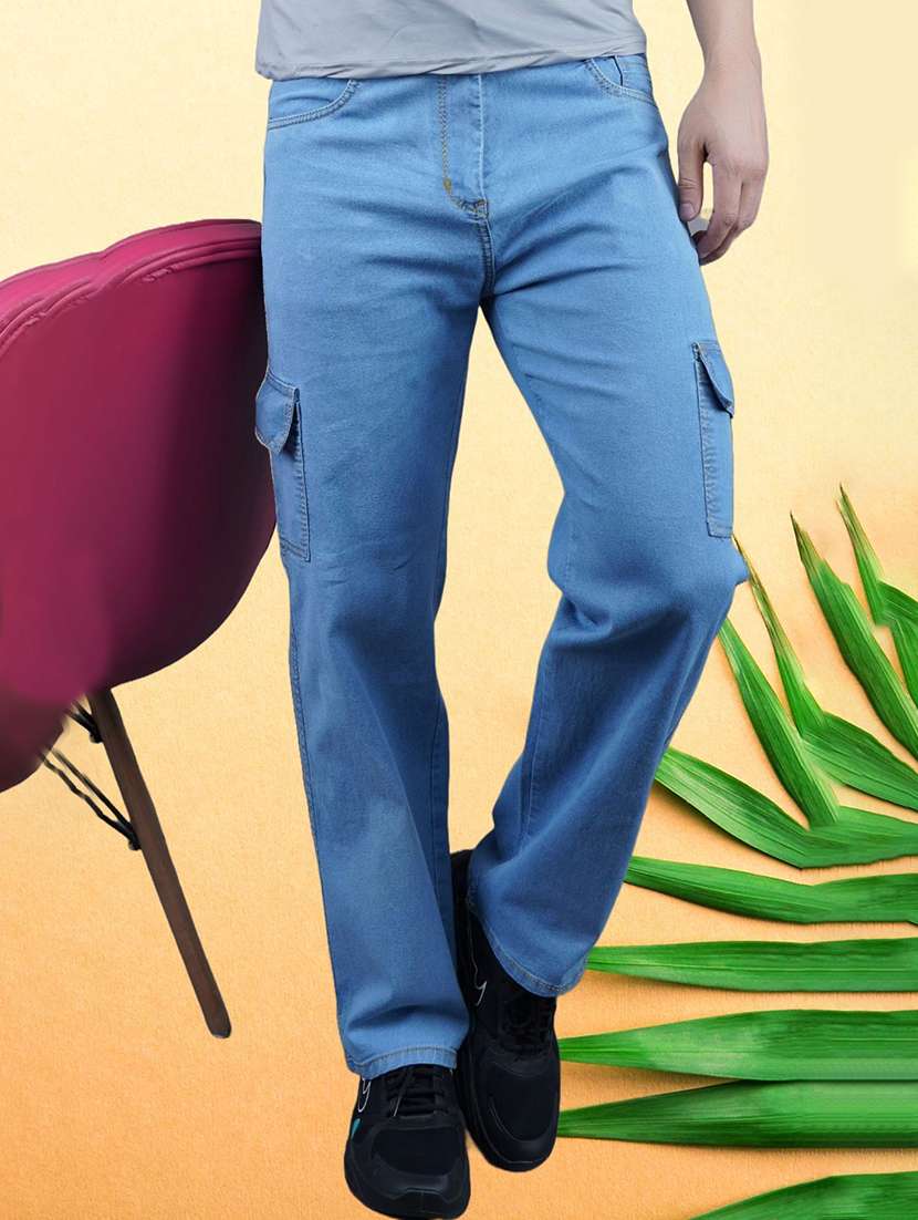 men solid mid rise cargo jeans