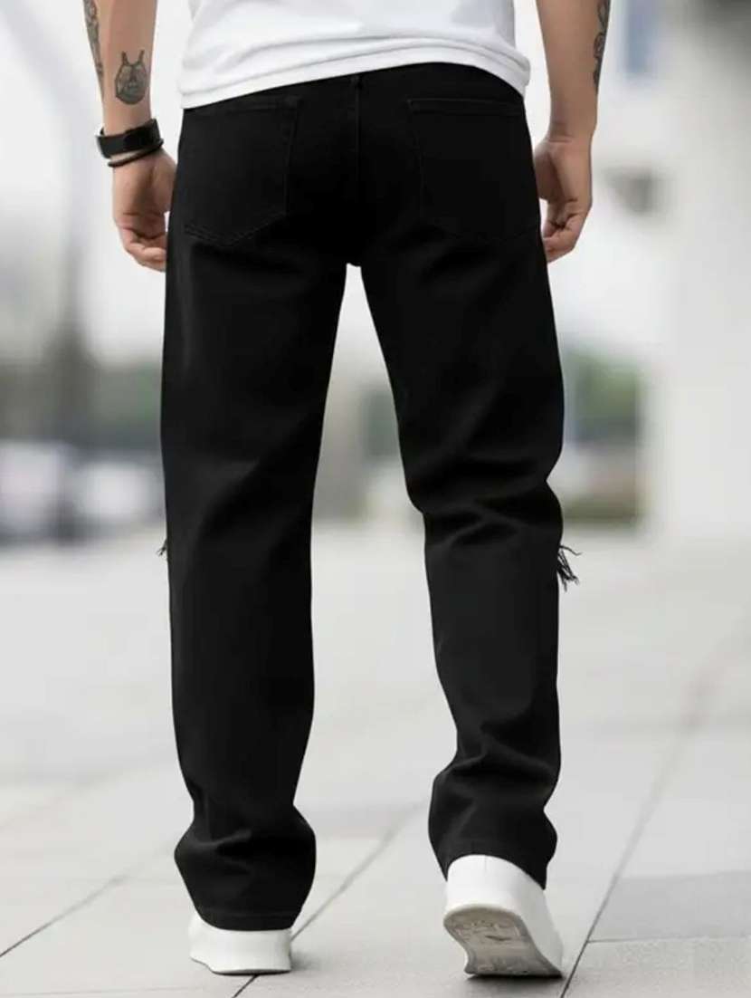 men slashed knee mid rise straight jeans - 22576077 -  Standard Image - 3