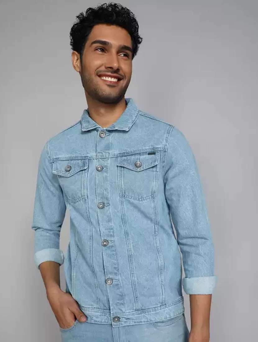 men solid long sleeves regular fit denim jacket