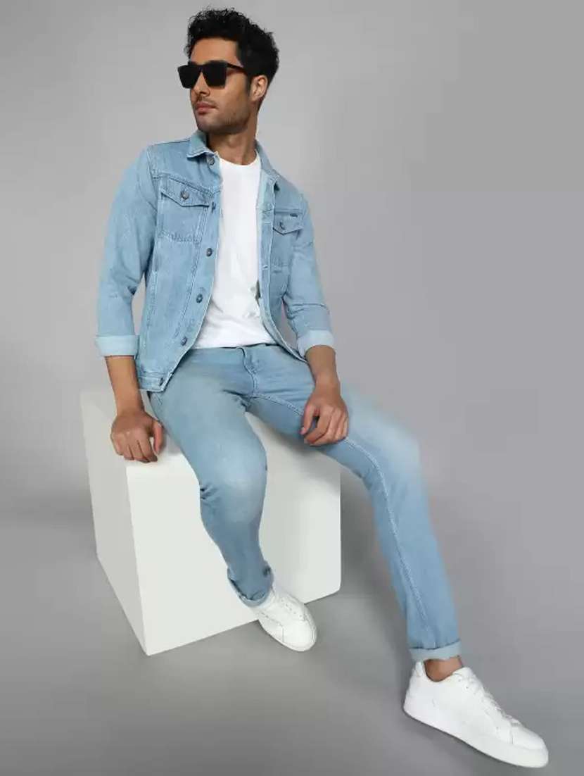 Men Solid Long Sleeves Regular Fit Denim Jacket - 22576093 -  Standard Image - 3