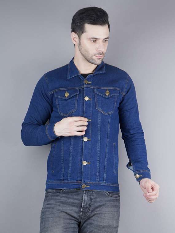 men solid long sleeves denim jacket