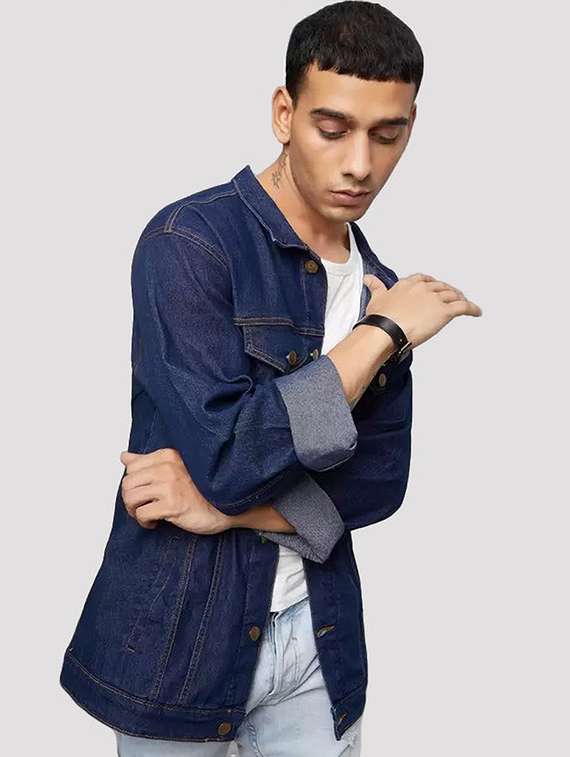 Men Solid Long Sleeves Regular Fit Denim Jacket - 22576101 -  Standard Image - 3