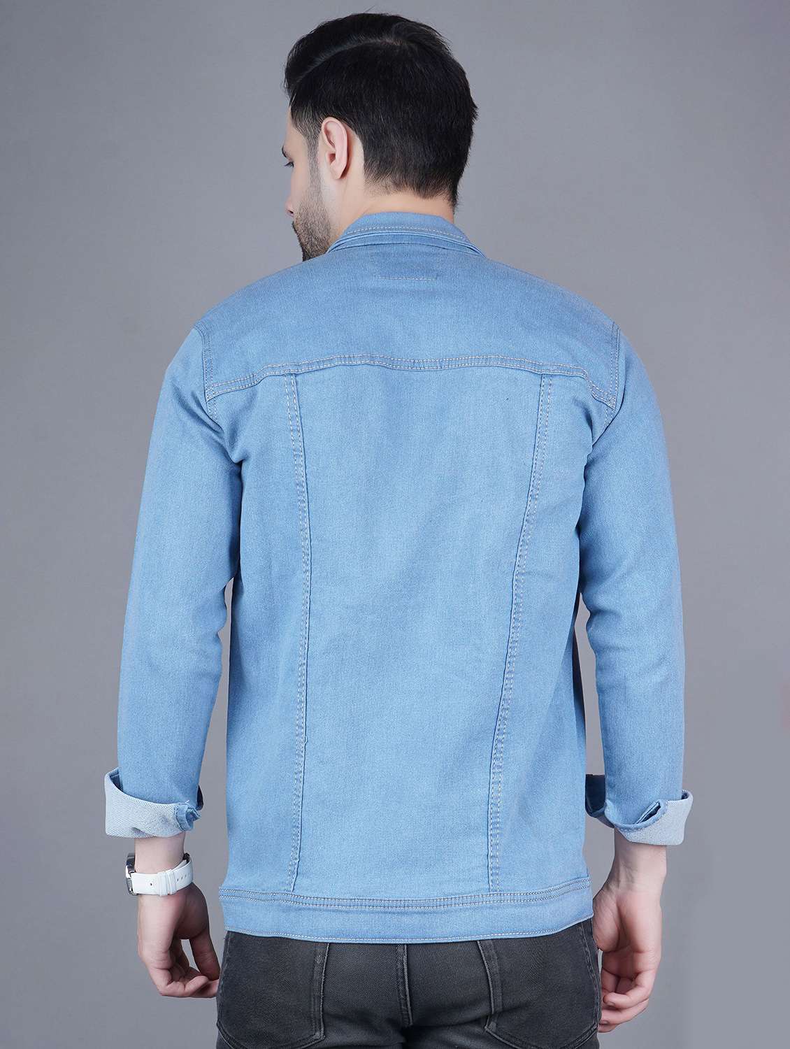 men solid long sleeves regular fit denim jacket - 22576102 -  Standard Image - 3