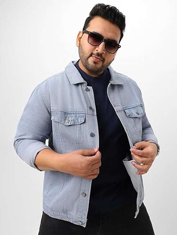 men solid long sleeves regular fit denim jacket