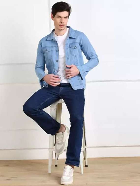 Men Solid Long Sleeves Regular Fit Denim Jacket - 22576121 -  Standard Image - 3