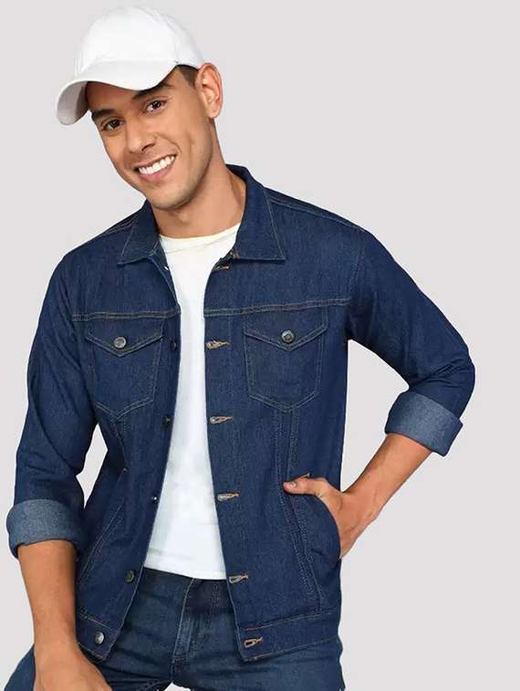 men solid long sleeves denim jacket
