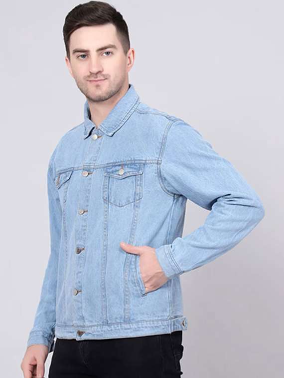 men washed long sleeves denim jacket
