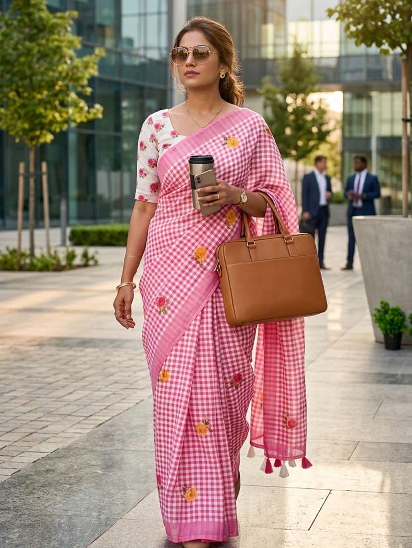 women printed casual wear saree with blouse