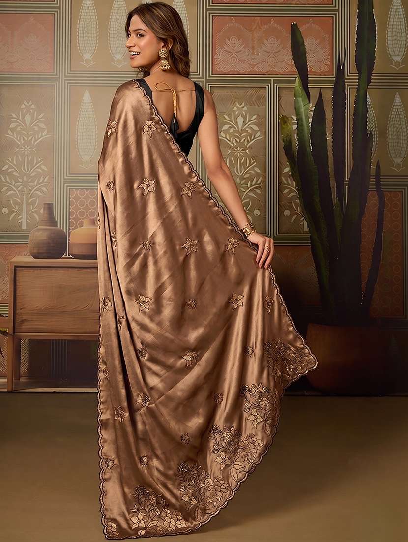 women solid with work embroidered saree with blouse - 22576671 -  Standard Image - 3