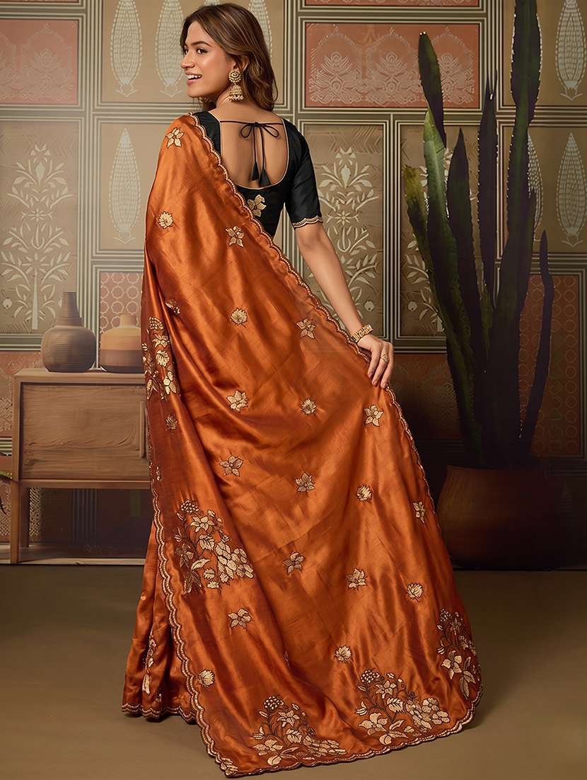 women solid with work embroidered saree with blouse - 22576674 -  Standard Image - 3