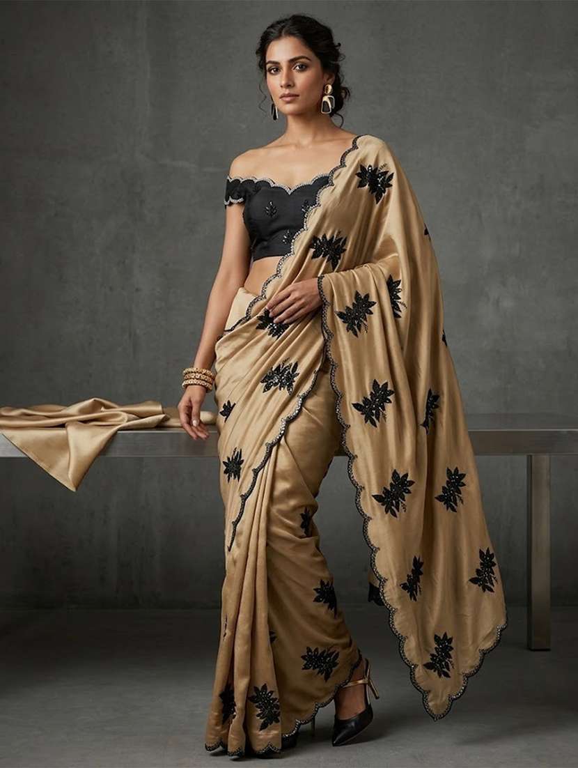 women solid with work embroidered saree with blouse