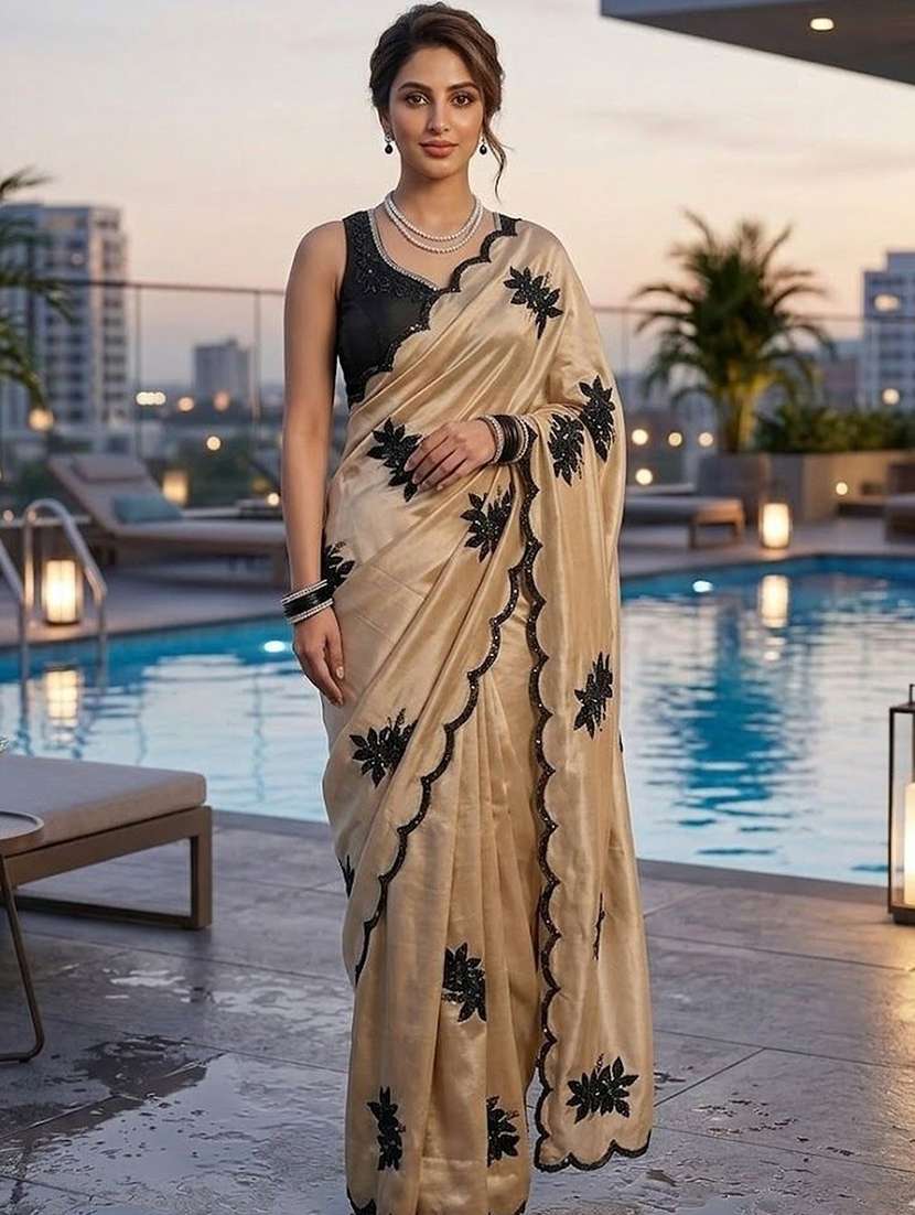 women solid with work embroidered saree with blouse