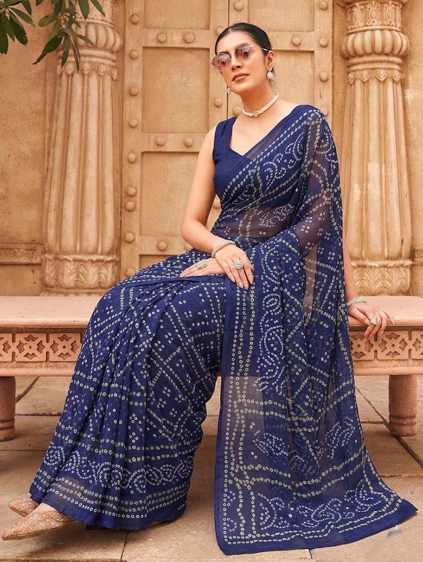 women bandhani printed saree with blouse - 22576701 -  Standard Image - 3