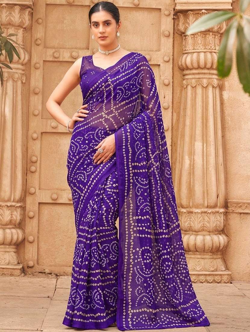 women bandhani printed saree with blouse