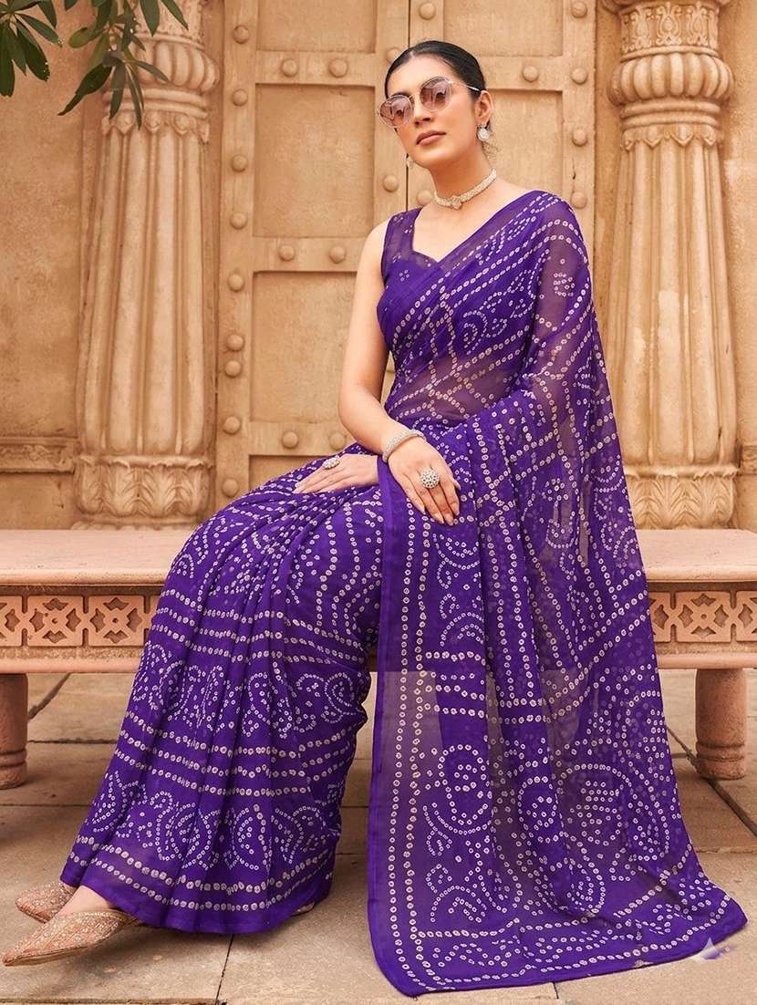 women bandhani printed saree with blouse - 22576702 -  Standard Image - 3