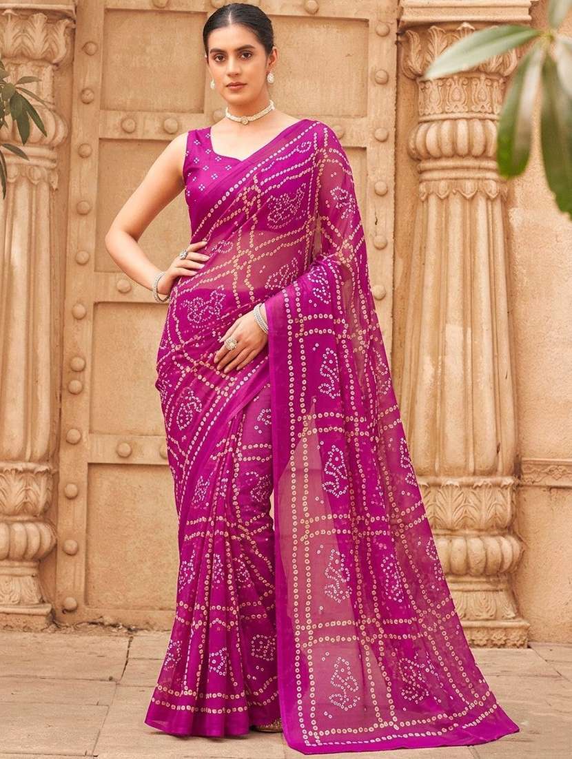 women bandhani printed saree with blouse