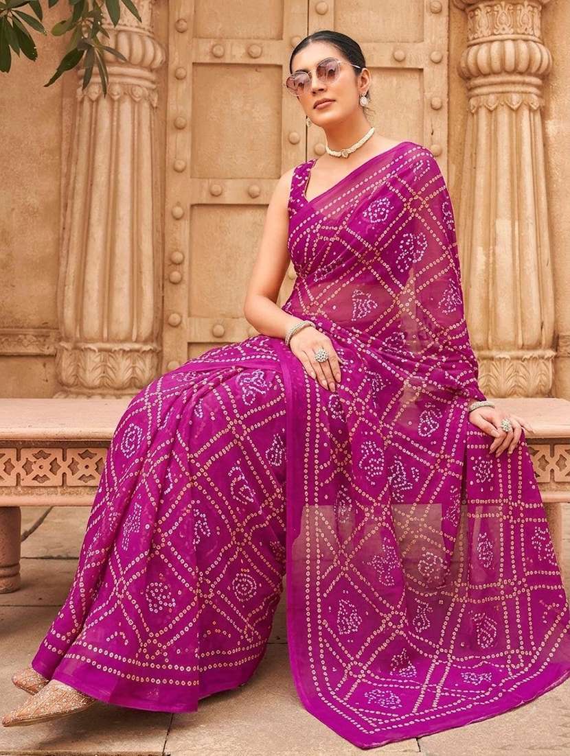 women bandhani printed saree with blouse - 22576703 -  Standard Image - 3