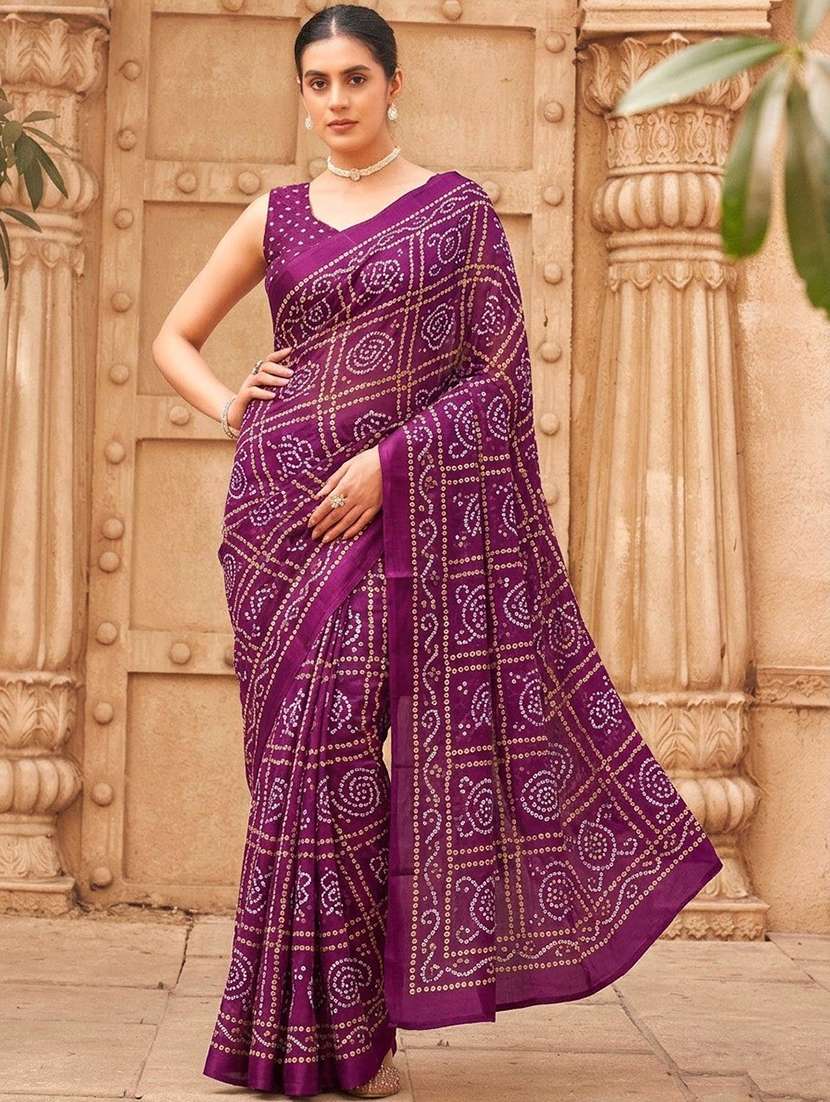 women bandhani printed saree with blouse
