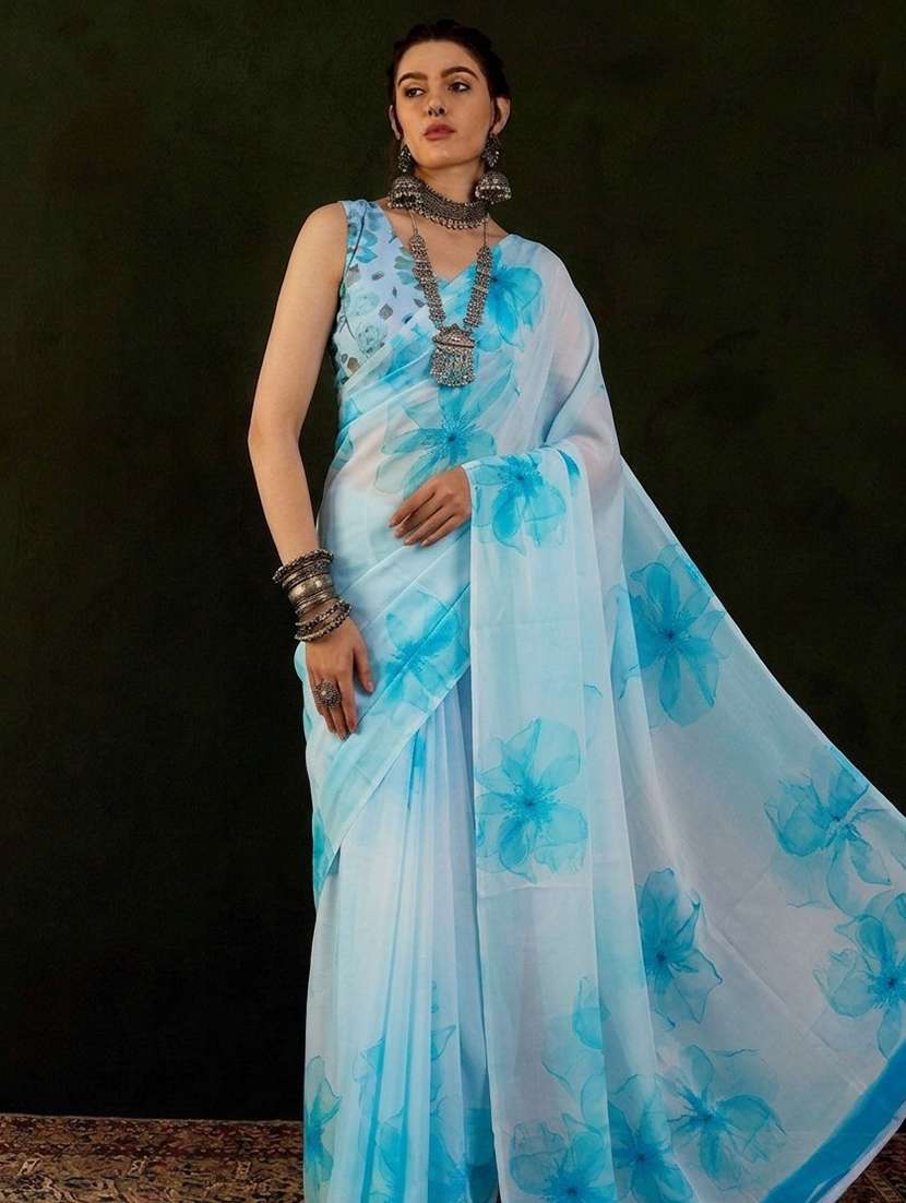 women printed casual wear saree with blouse