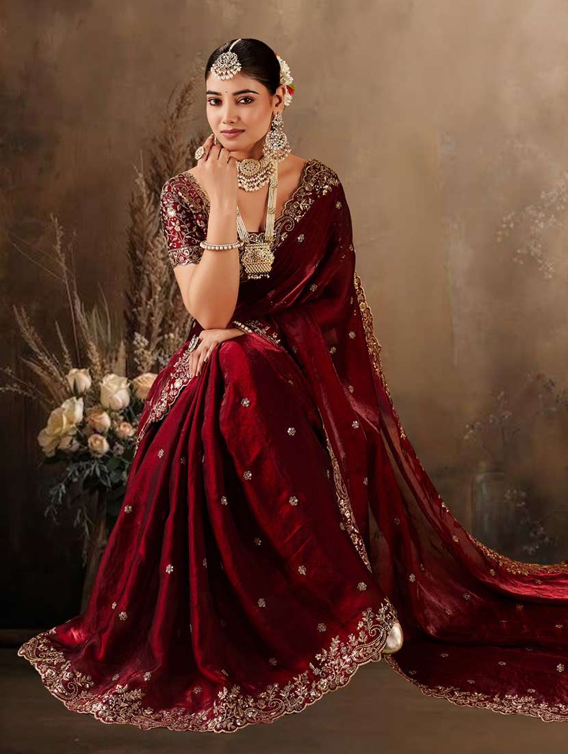 women solid with work embroidered saree with blouse - 22576767 -  Standard Image - 3