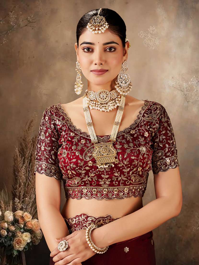women solid with work embroidered saree with blouse - 22576767 -  Standard Image - 5