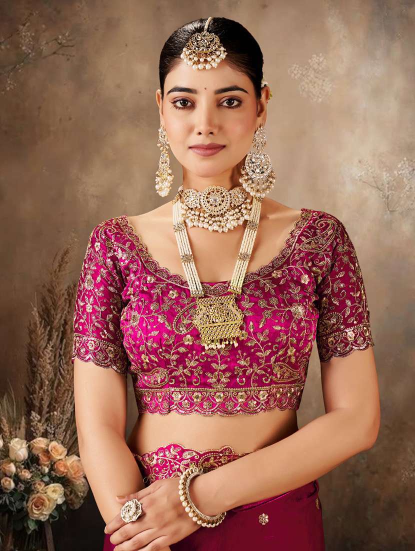 women solid with work embroidered saree with blouse - 22576768 -  Standard Image - 5