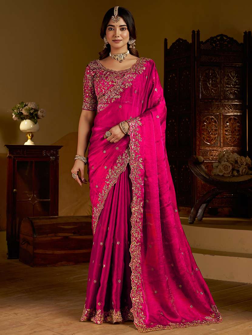 women solid with work embroidered saree with blouse